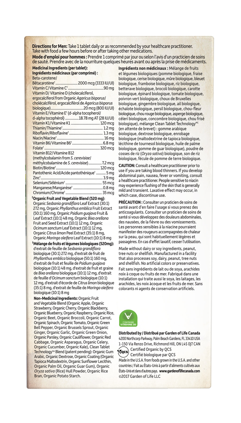 Garden of Life My Kind Organics Men's Once Daily 60 vegan tabs