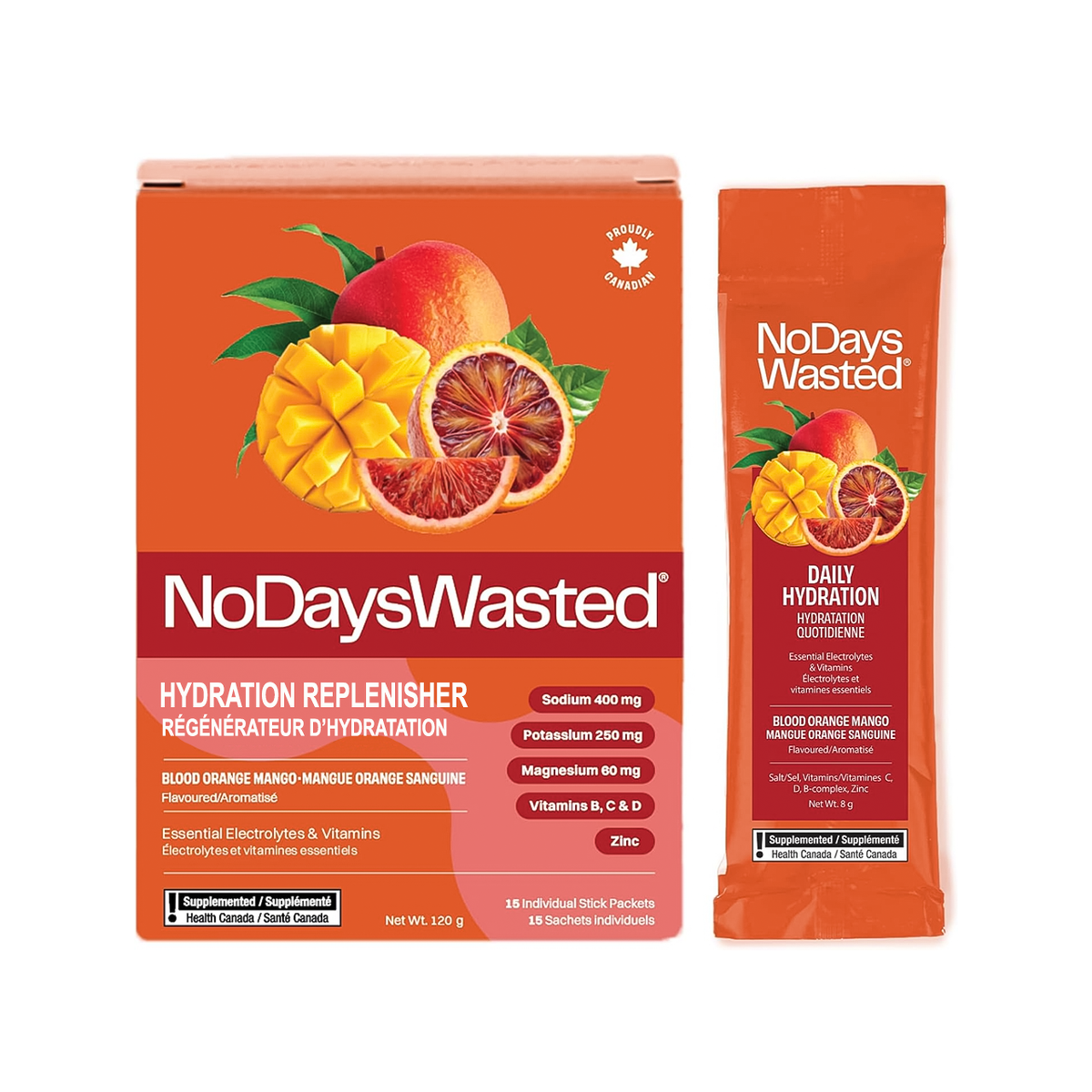 No Days Wasted Hydration Replenisher Electrolyte Mix Blood Orange Mango 15x8g