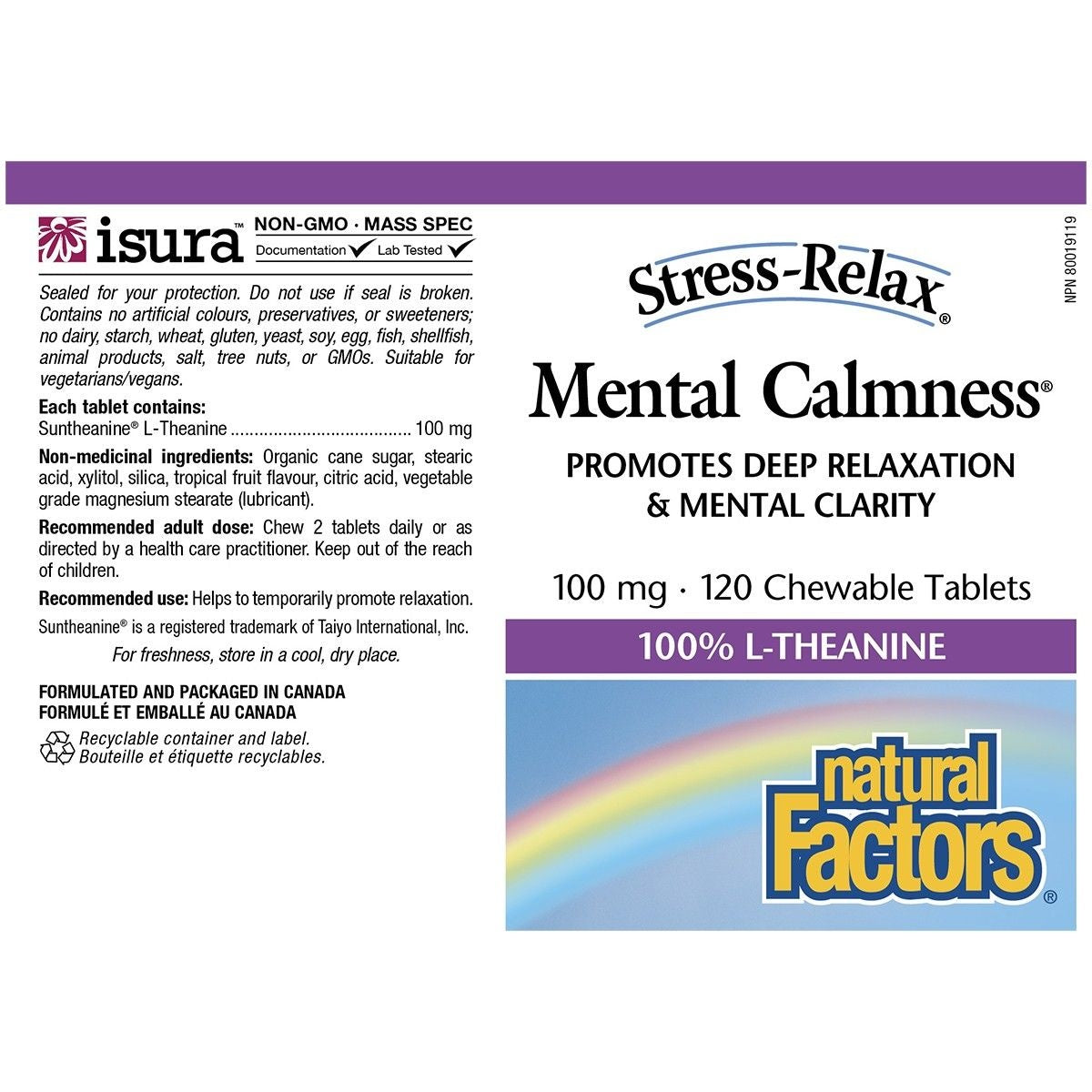 Natural Factors Suntheanine Mental Calmness 120 chewables