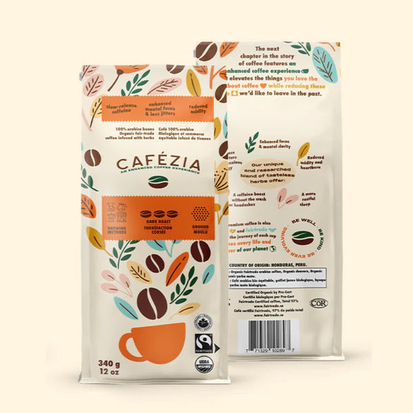 Cafezia Whole Bean Dark Roast Coffee/Herb Mix - 340g