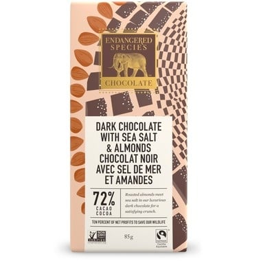 Dark Chocolate with Sea Salt and Almonds 72% Cacao 85g