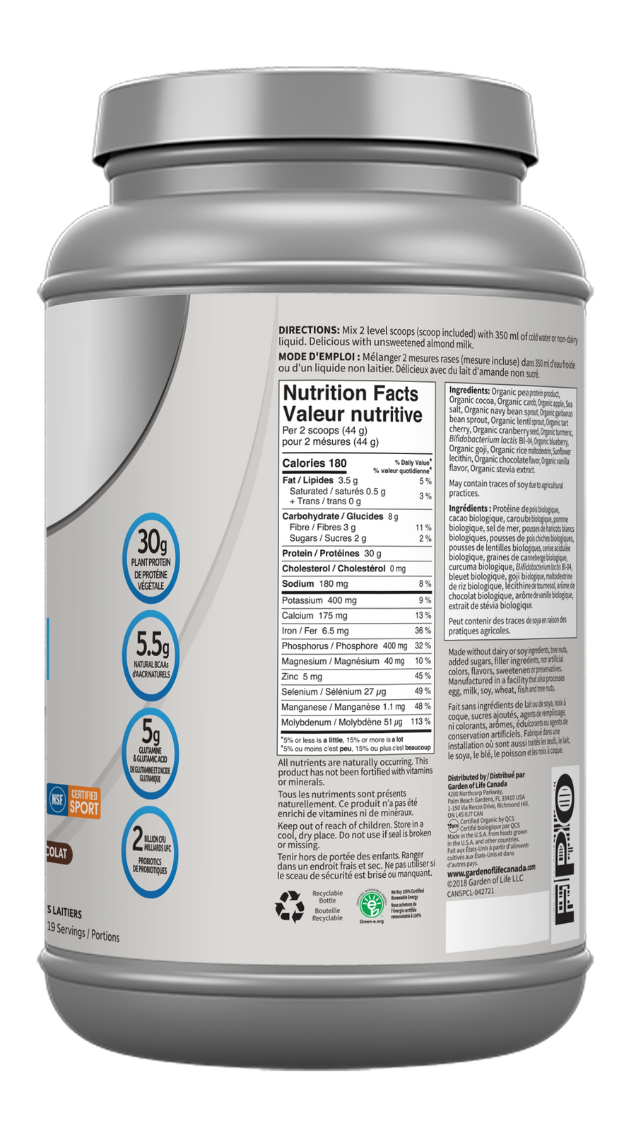 Garden of Life Sport Organic Plant Based Protein Chocolate 840g