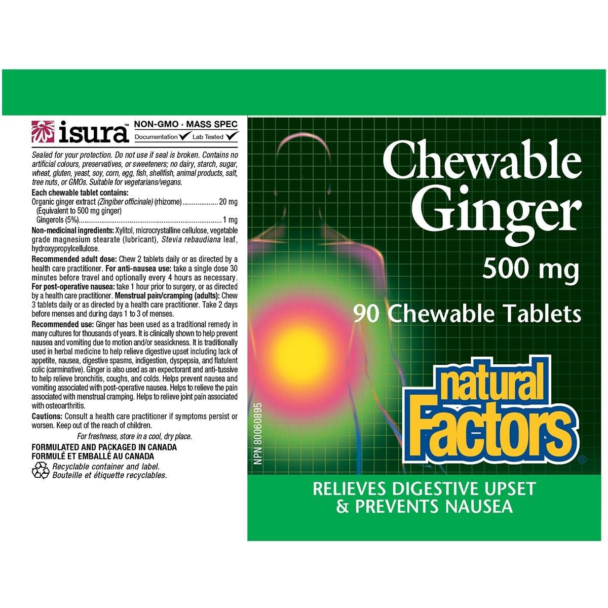 Natural Factors Chewable Ginger 500g 90 chewable tablets