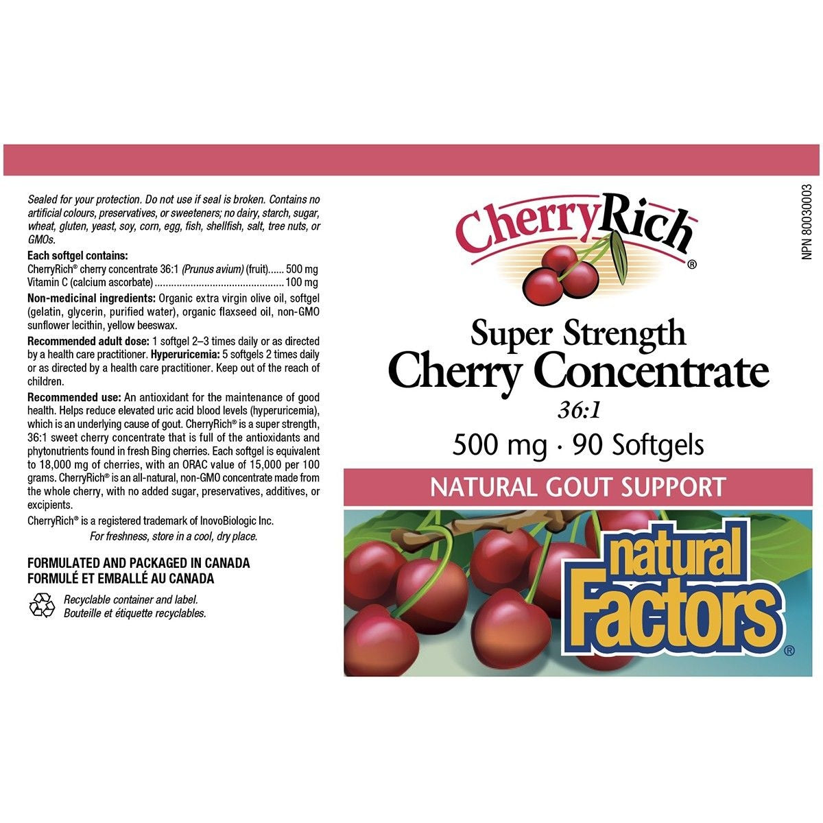 Natural Factors Cherry Rich  500mg 90 softgels