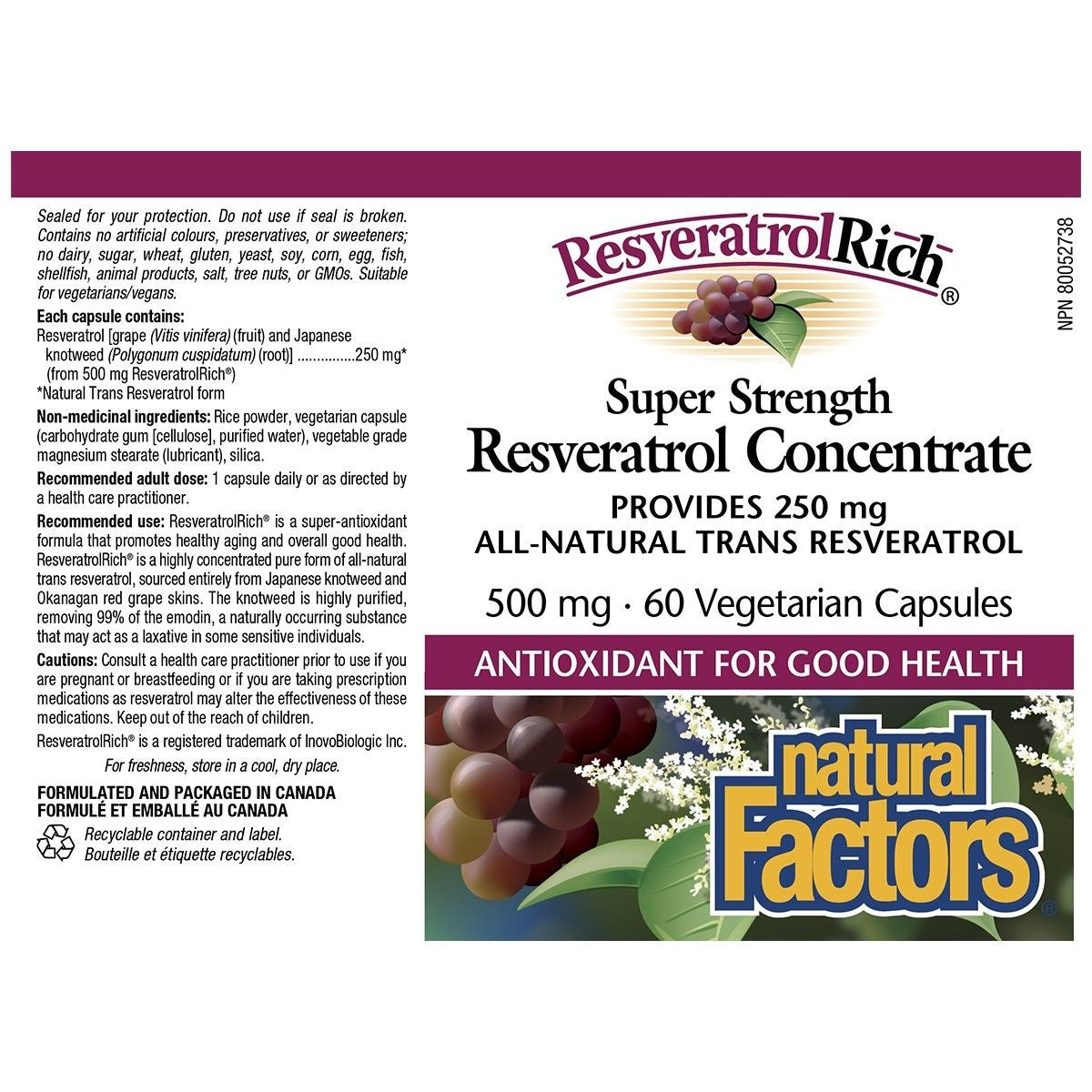 Natural Factors Resveratrol Rich 500mg 60 caps