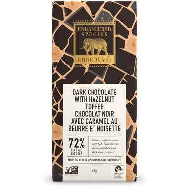 Dark Chocolate with Hazelnut Toffee 72% Cacao 85g