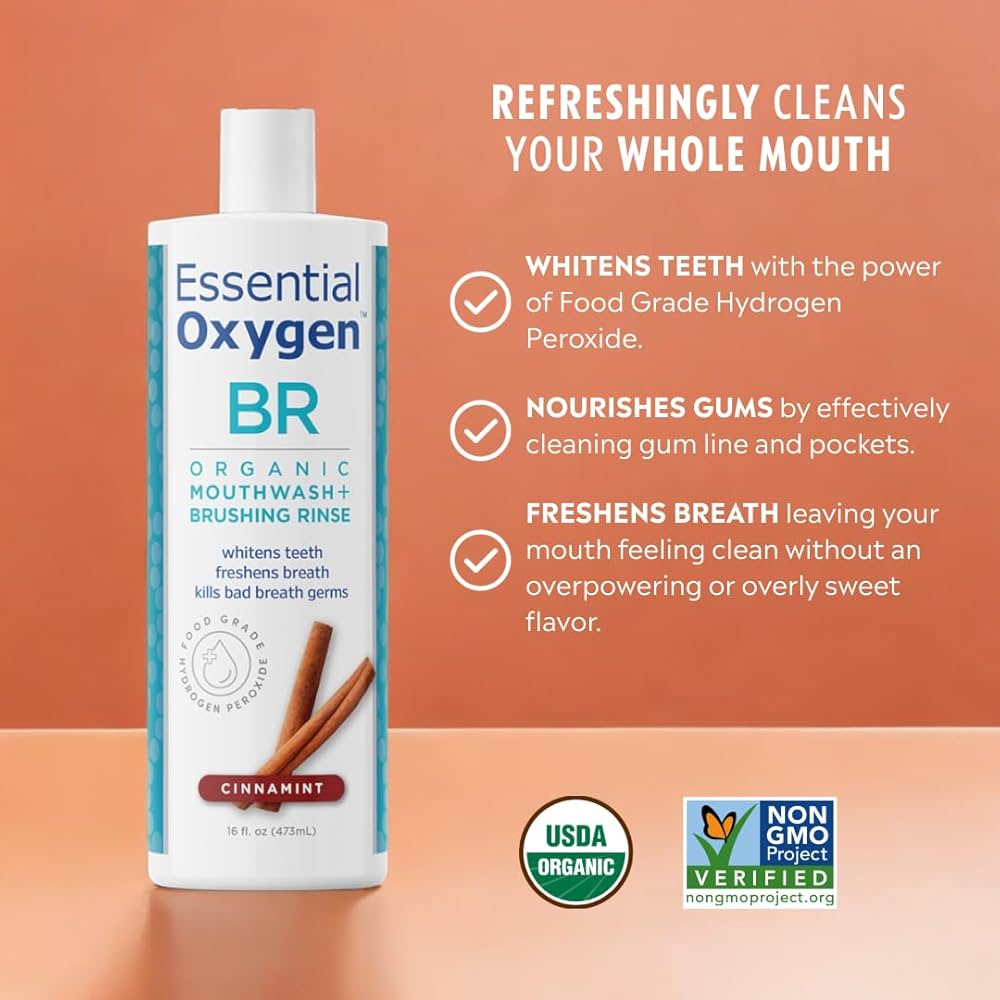 Essential Oxygen BR Rinse - Organic Mouthwash - Cinnamint - 473ml