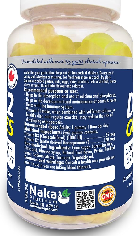 Naka D3 + K2 1000IU/120mcg Tropical Fruit 60 gummies