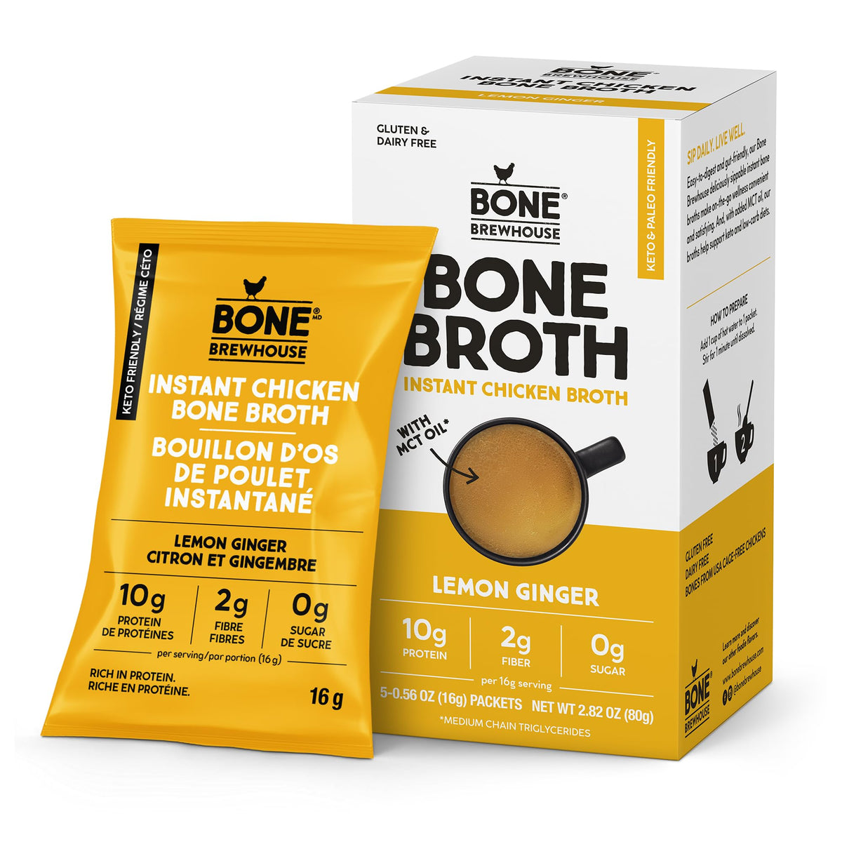 Bone Brewhouse - Instant Lemon Ginger Chicken Bone Broth - 5 packets
