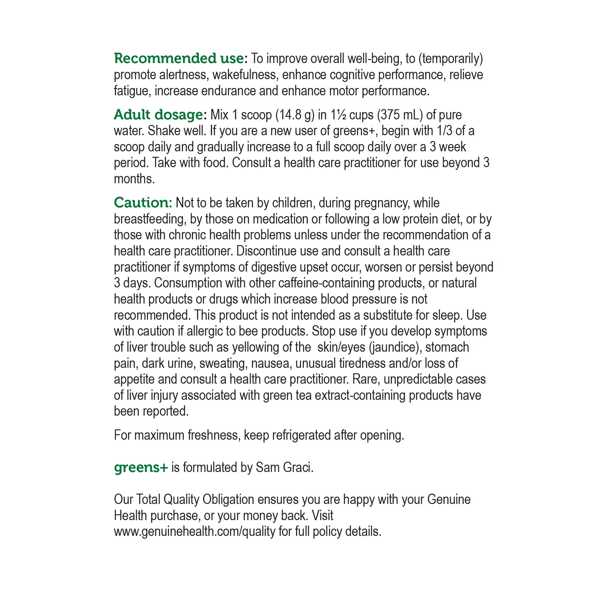 Genuine Health Greens+ Extra Energy - Dark Chocolate 199g