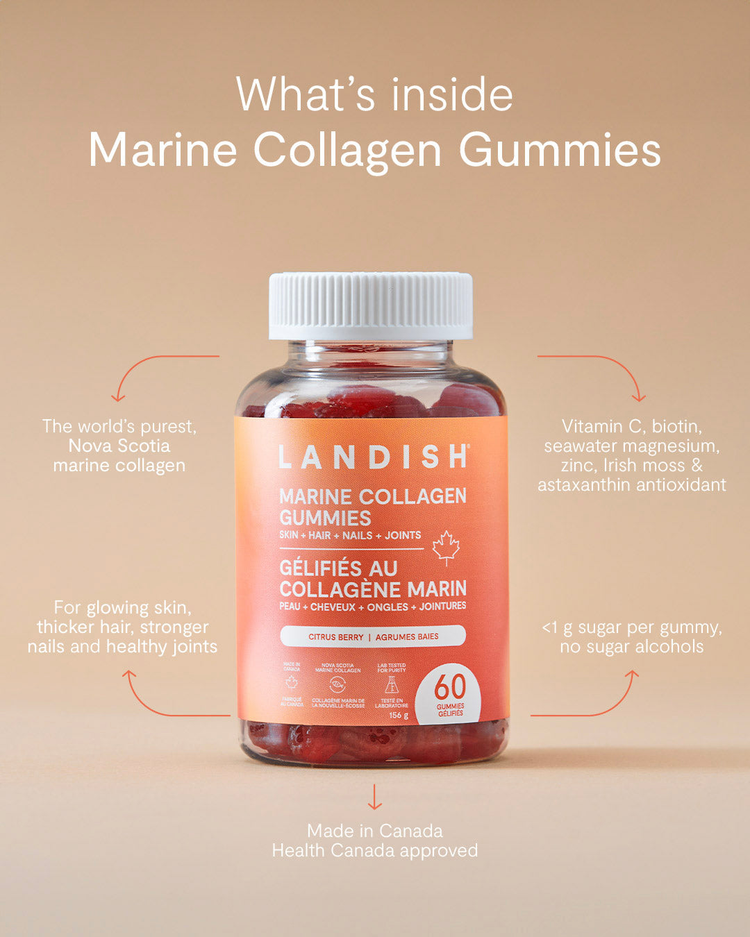 Landish Marine Collagen Gummies Citrus Berry 60 Gummies