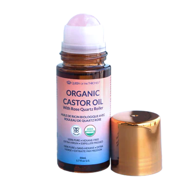 Queen of the Thrones Organic Castor Oil Rose Quart Roller 50ml