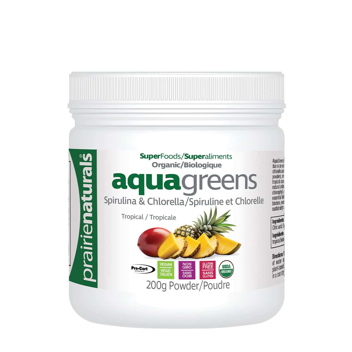 Prairie Naturals Aqua Greens Spirulina and Chlorella Tropical 200g