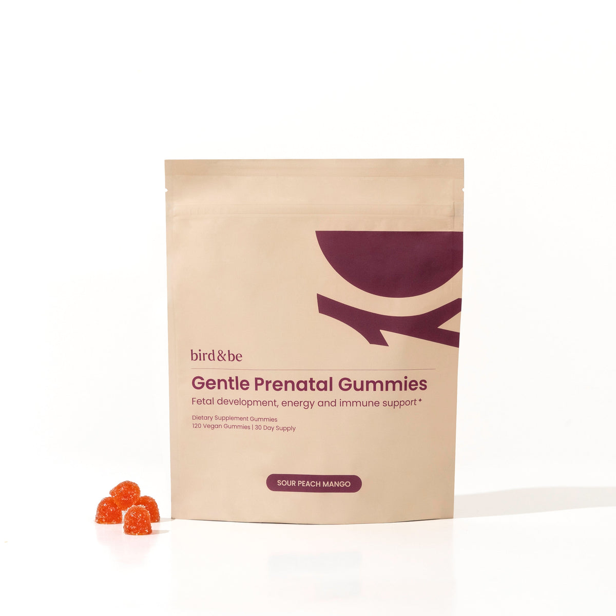 bird & be Gentle Prenatal Gummies- Sour Peach Mango 120 Gummies