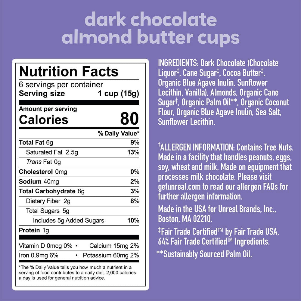 Unreal Dark Chocolate Almond Butter Cups 90g