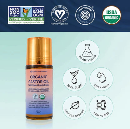 Queen of the Thrones Organic Castor Oil Rose Quart Roller 50ml