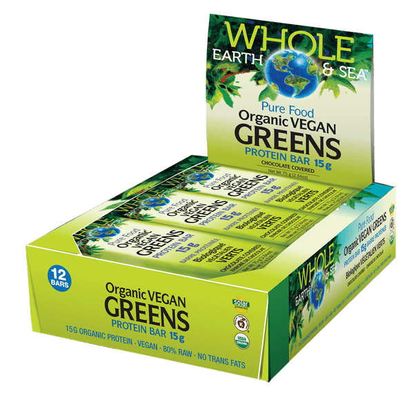 Whole Earth and Sea Organic Greens Plant Based Protein Bar 12x75g bars