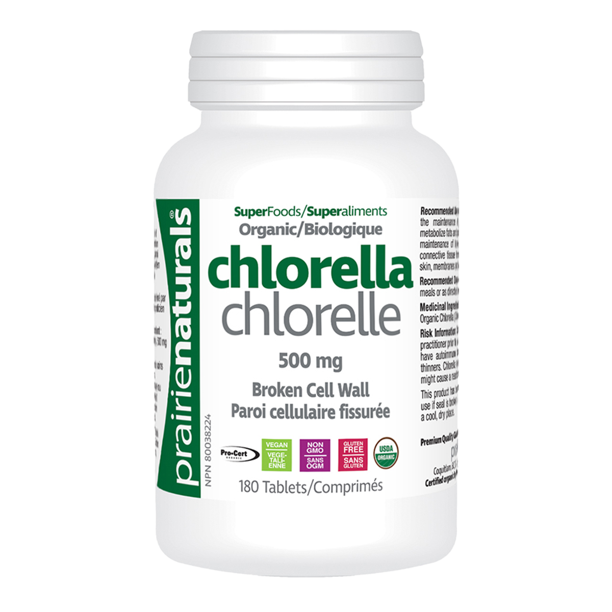 Prairie Naturals Chlorella 500mg 180 tablets