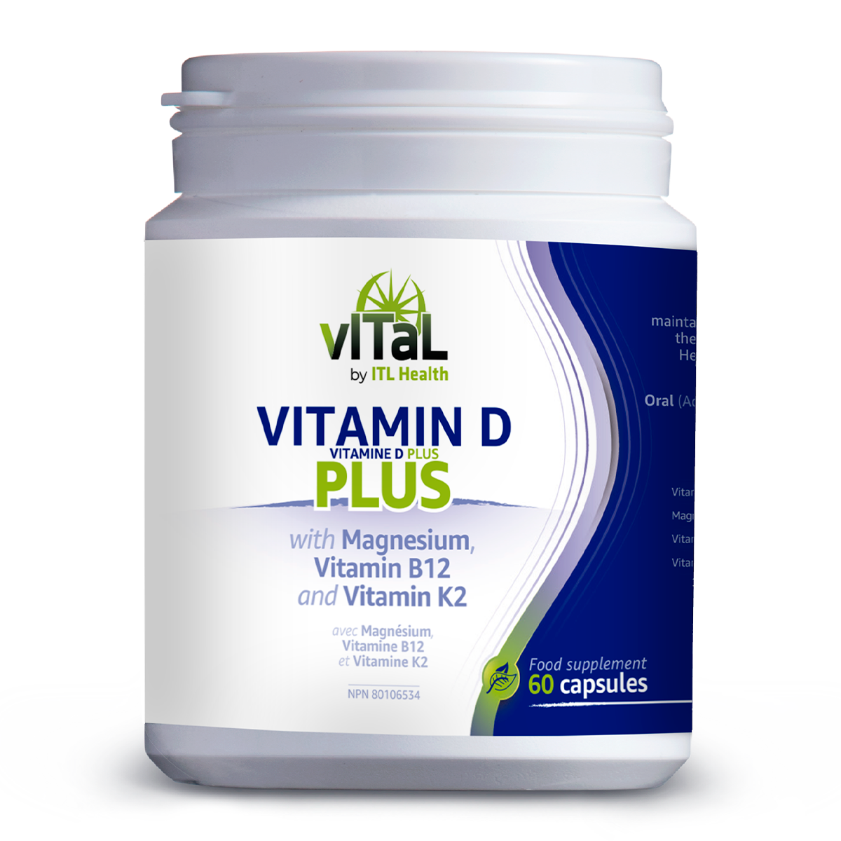 Vital Vit. D (500 IUs) + Magnesium, B12, K2- 60 caps