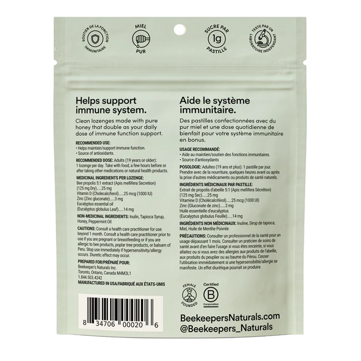 Beekeeper's Naturals Propolis Lozenges Peppermint Eucalyptus 14 Lozenges 50g