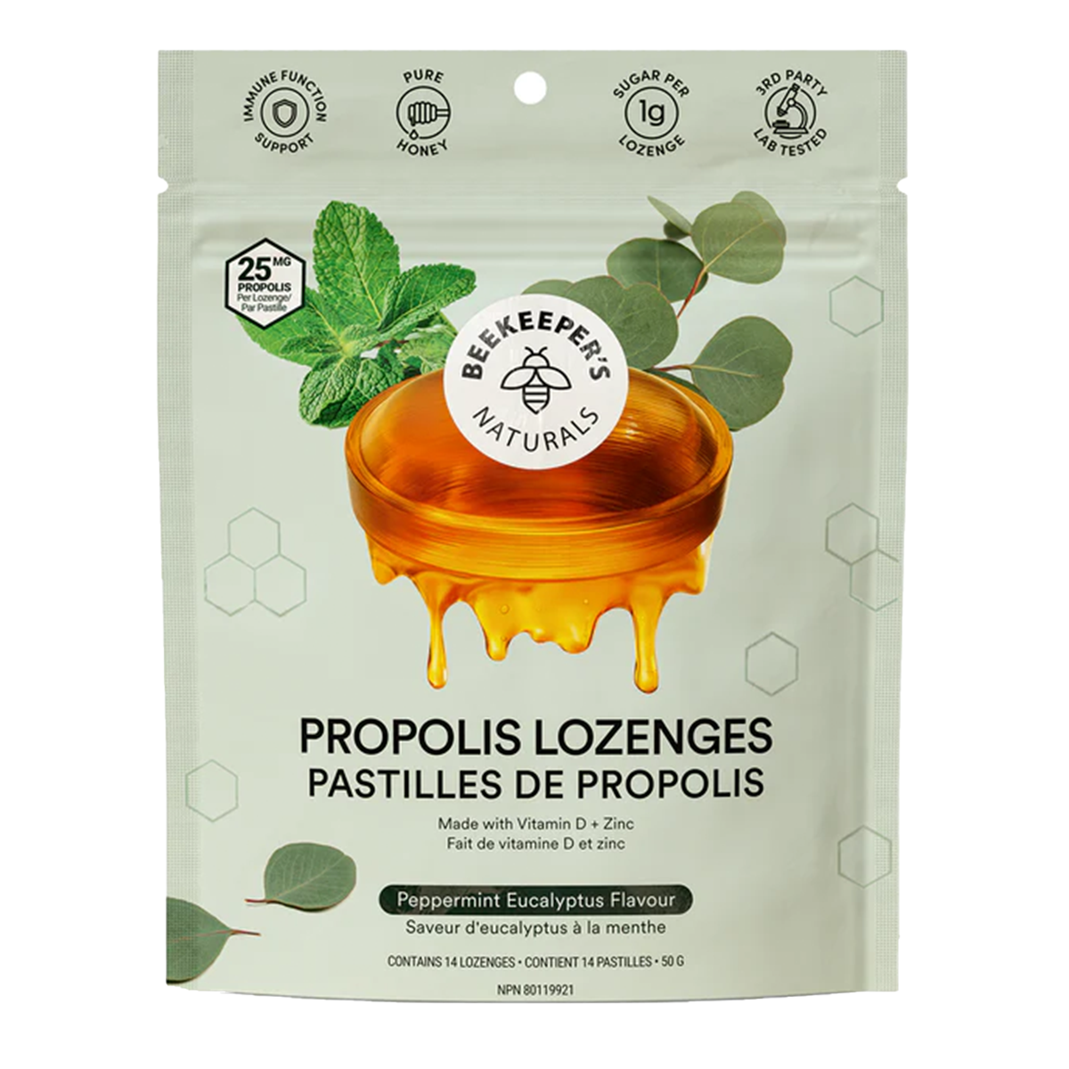 Beekeeper's Naturals Propolis Lozenges Peppermint Eucalyptus 14 Lozenges 50g