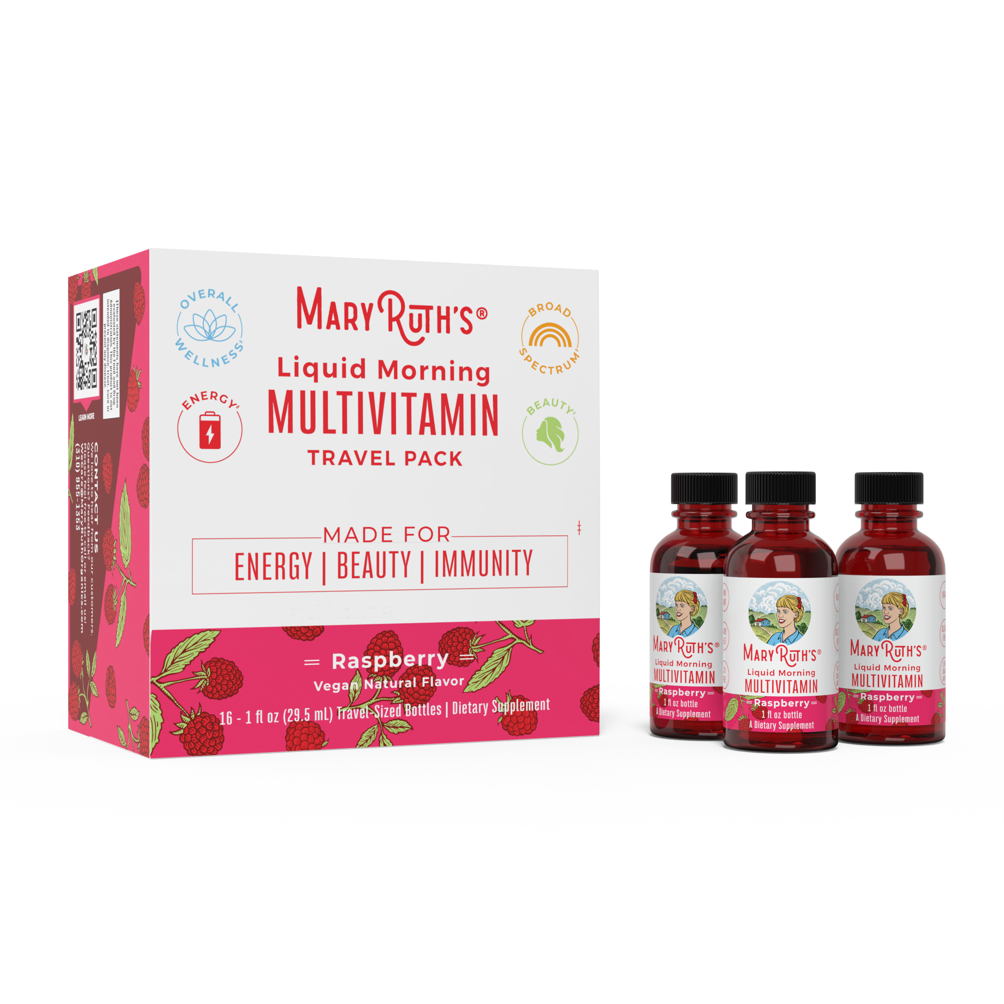 MaryRuth's Liquid Morning Multivitamin - Raspberry - Travel box of 16