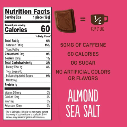 Awake Caffeinated Chocolate - Almond Sea Salt 8x12g