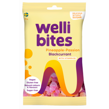 Welli Bites Sugar Free Candy- Sour Pineapple-Passion & Blackcurrant 70g