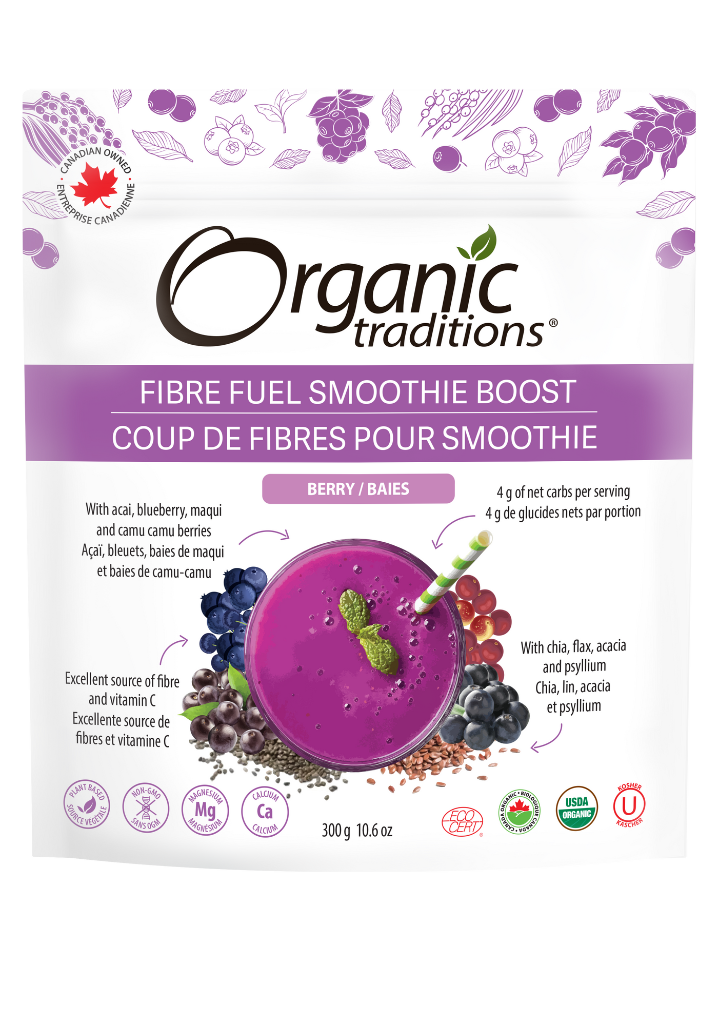 Organic Traditions Fibre Fuel Smoothie Boost Berry 300g