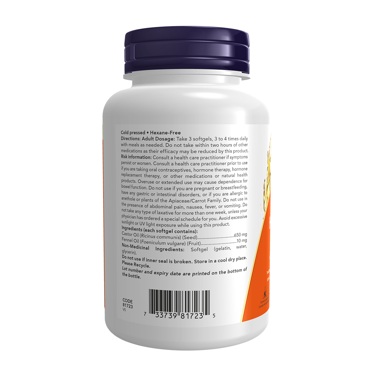 Now Castor Oil with Fennel Oil 650mg 120 softgels