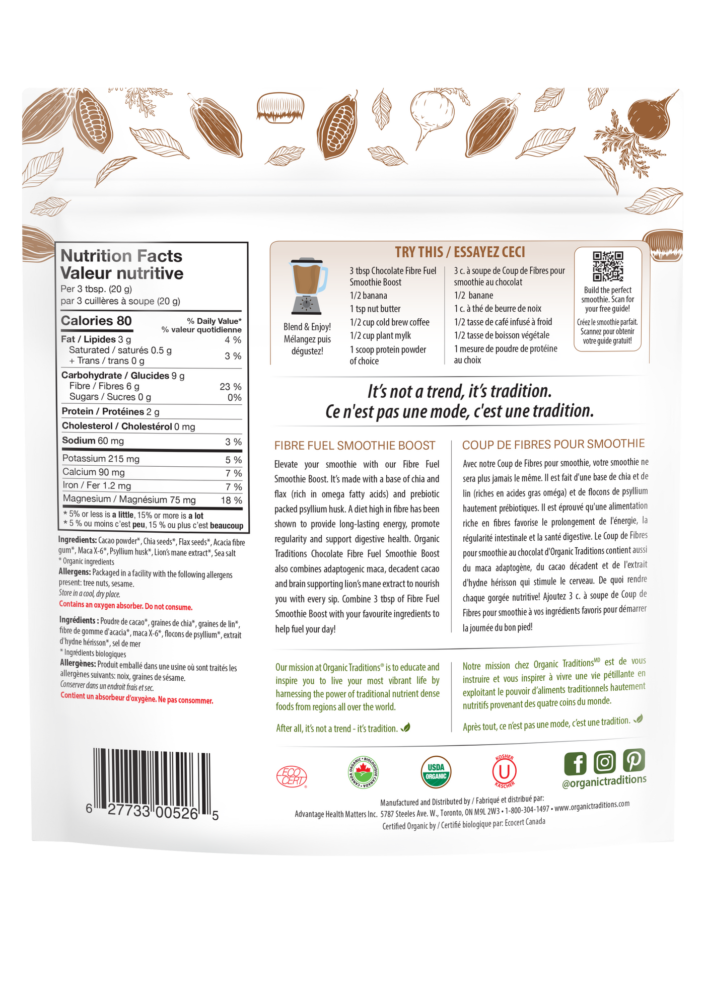 Organic Traditions Fibre Fuel Smoothie Boost Chocolate300g