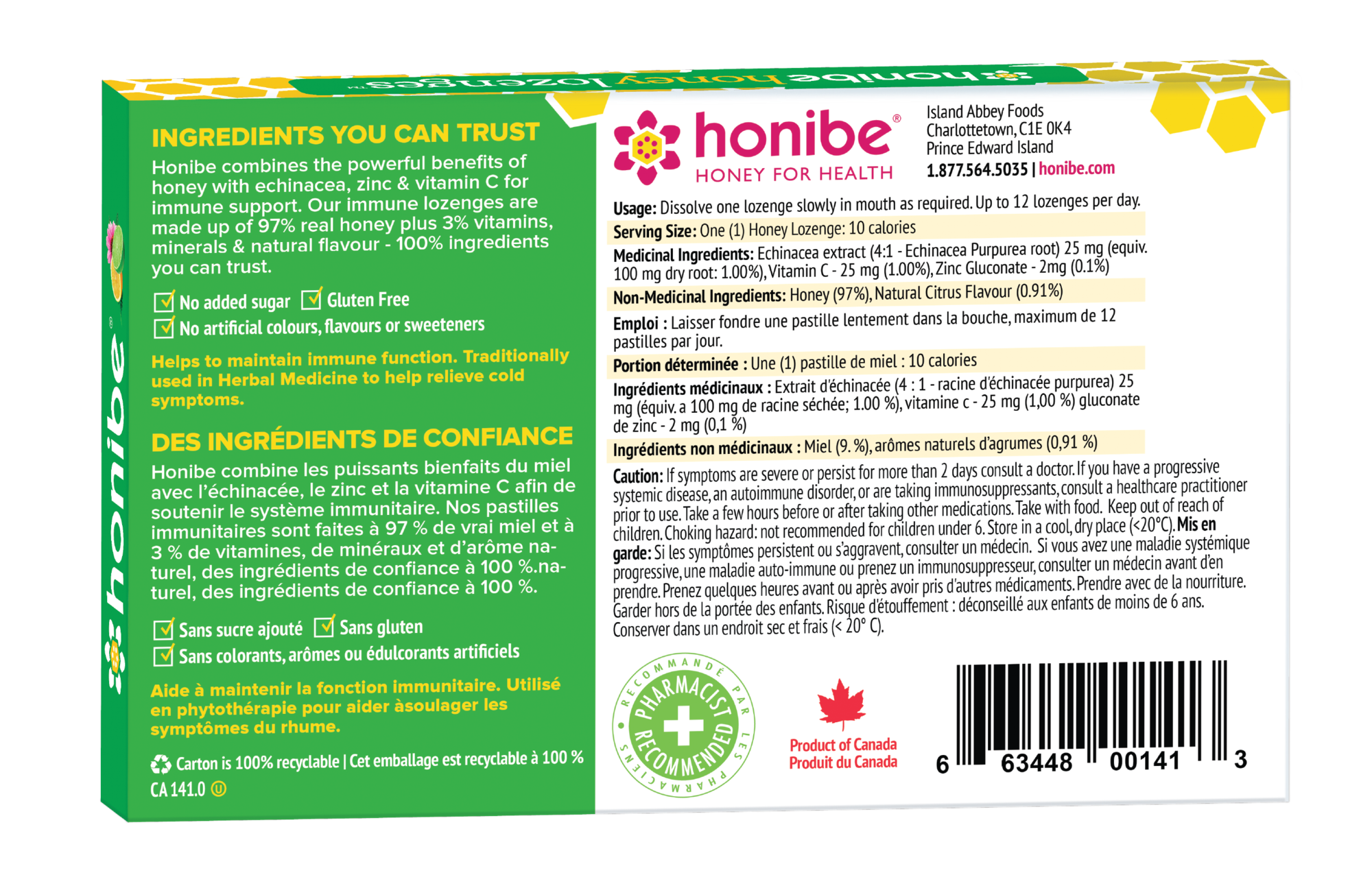 Honibe Honey Lozenges With Zinc and Vitamin C - Citrus 10 lozenges