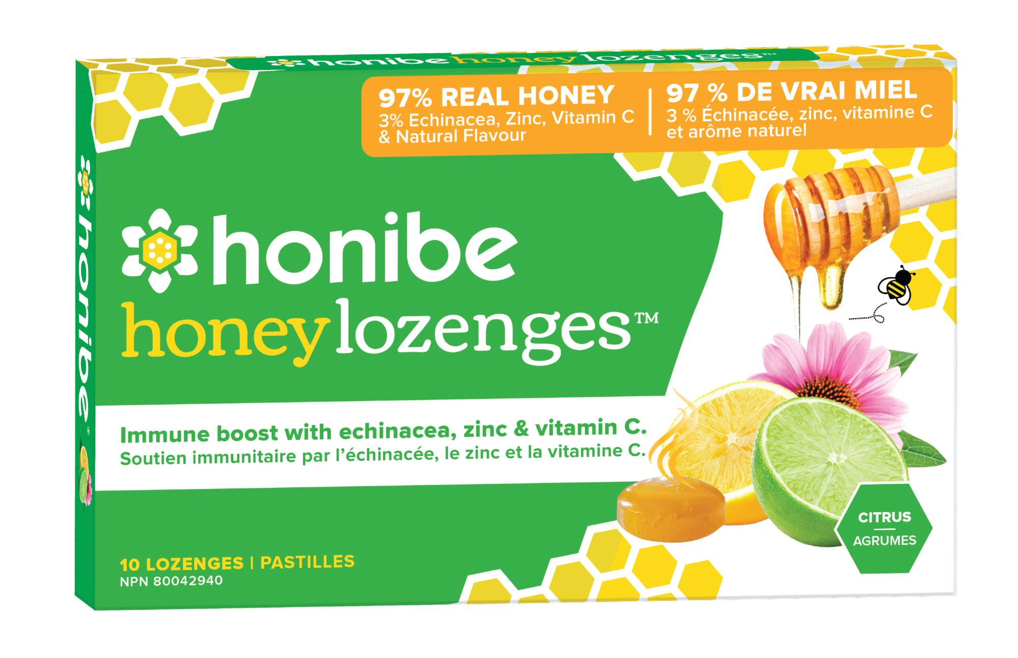 Honibe Honey Lozenges With Zinc and Vitamin C - Citrus 10 lozenges