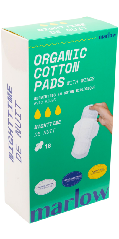 Marlow Organic Cotton Pads with Wings- Extra-Long Daytime 18 Count