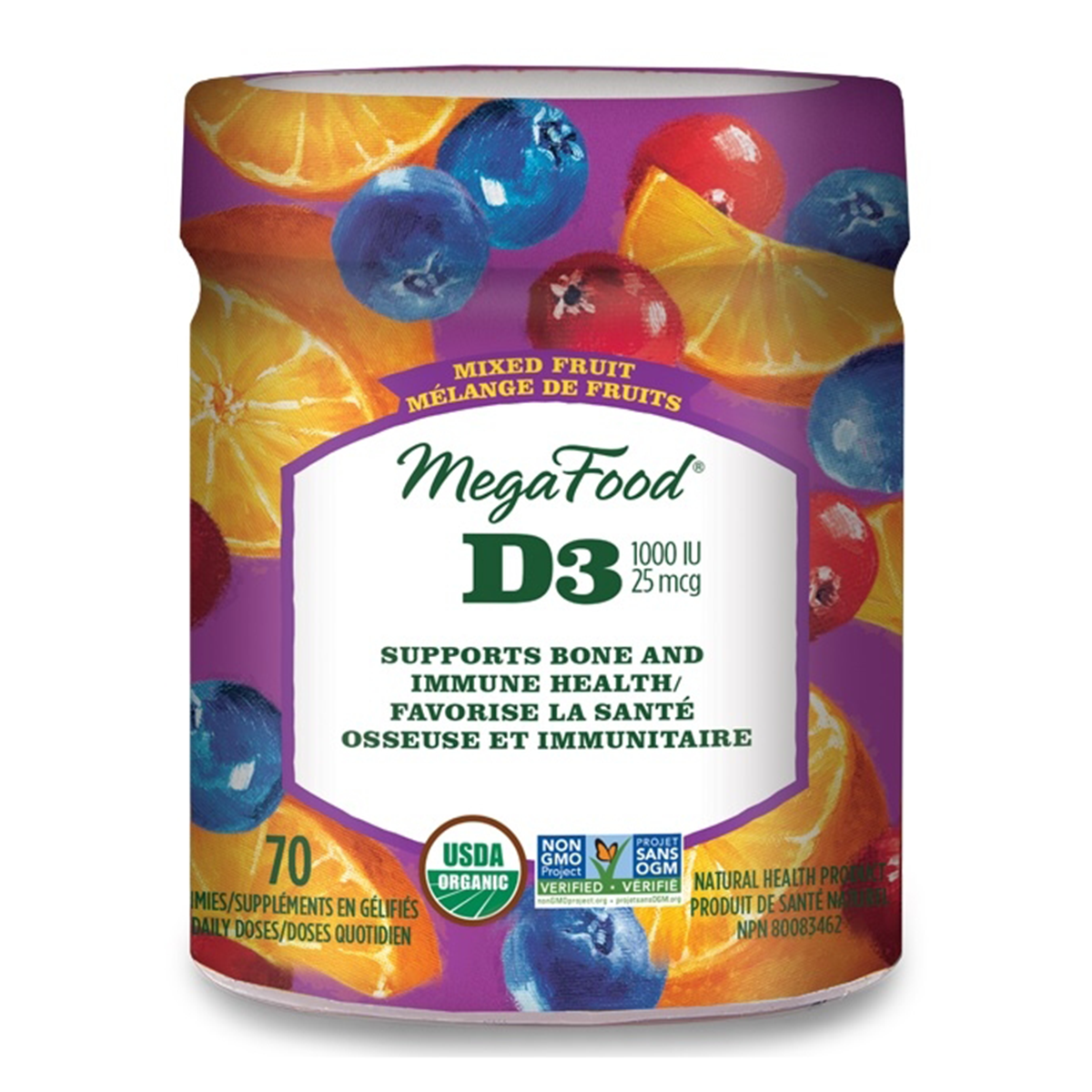 MegaFood D3 mixed fruit 70 gummies