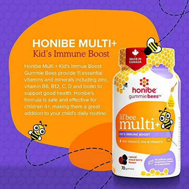 Honibe Lil Bee Multi with Immune Boost Mixed Berry 70 gummies