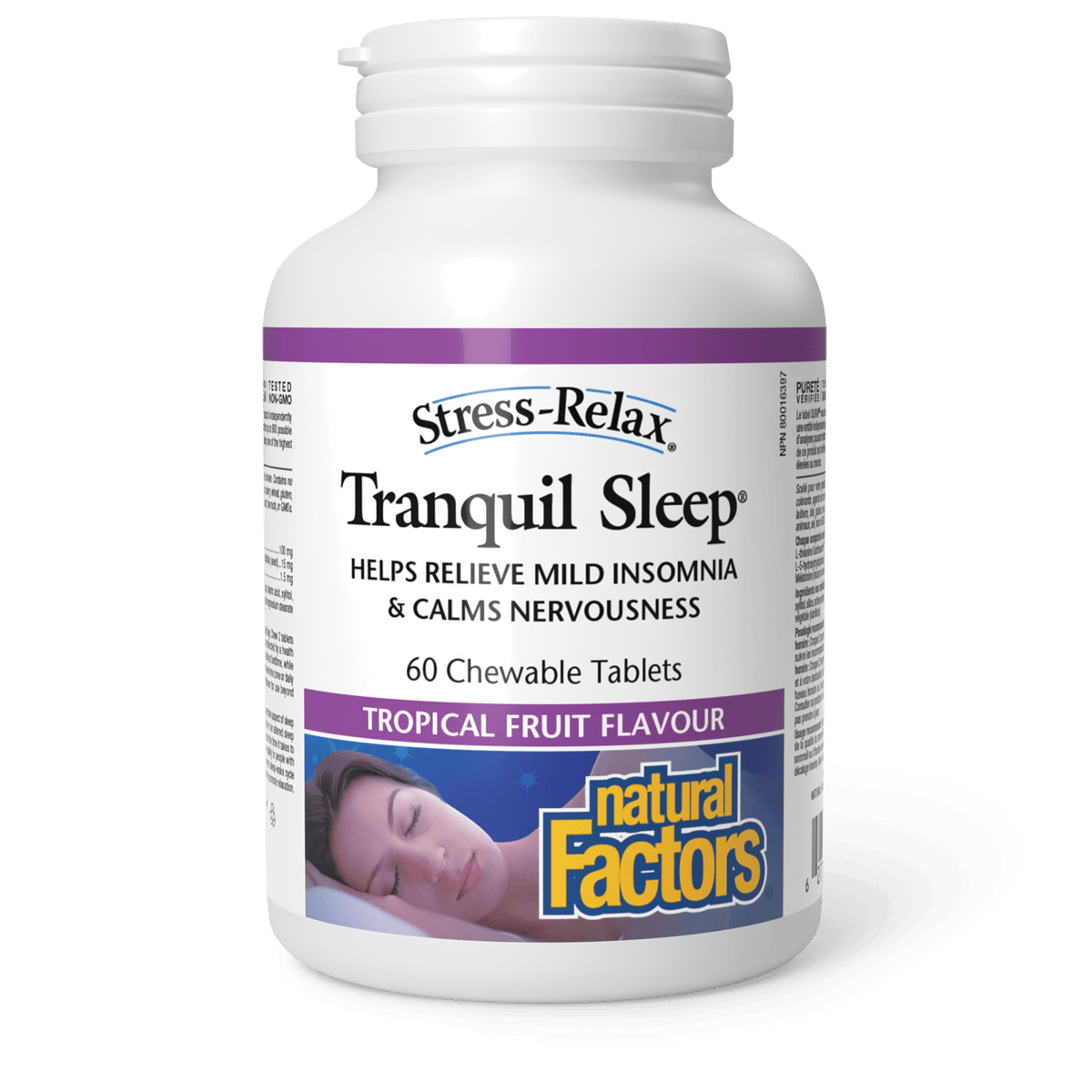 Natural Factors Stress Relax Tranquil Sleep 60 Tropical Fruit chewable tablets