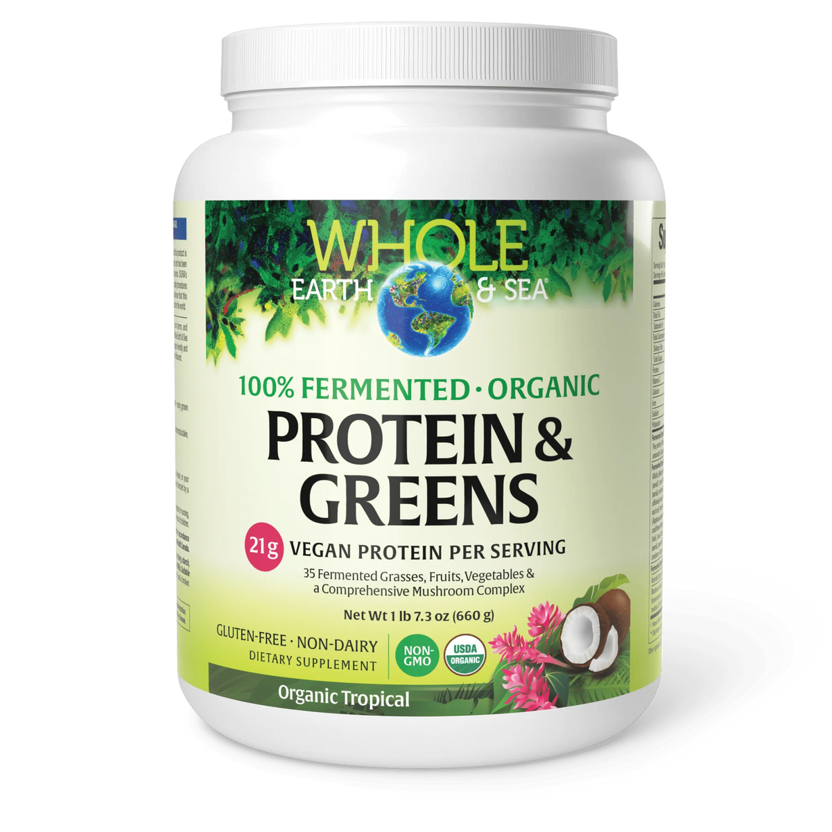Whole Earth and Sea Vegan Protein and Greens - Organic Tropical 660g