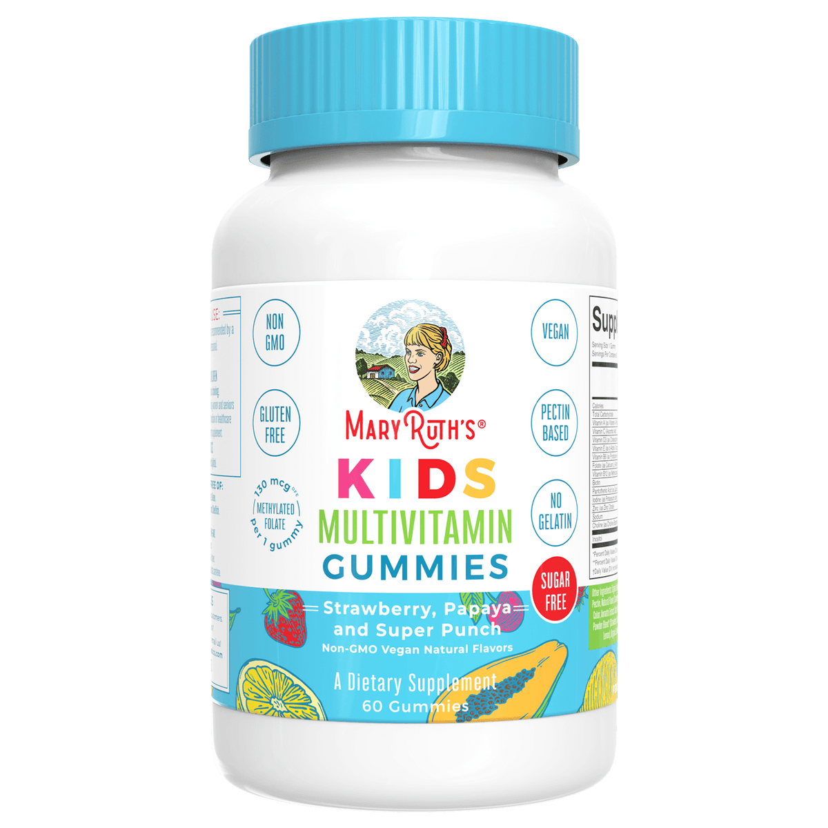 Mary Ruth's Kids Multivitamin Gummies Vegan Strawberry, Papaya and Super Punch 60 gummies