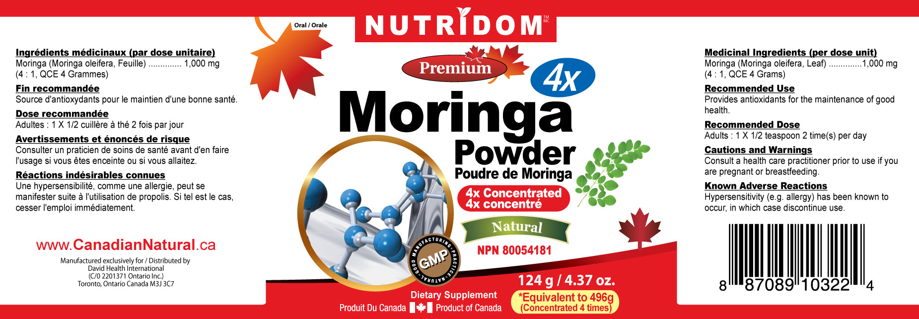 Nutridom Organic Moringa Leaf Powder 250g