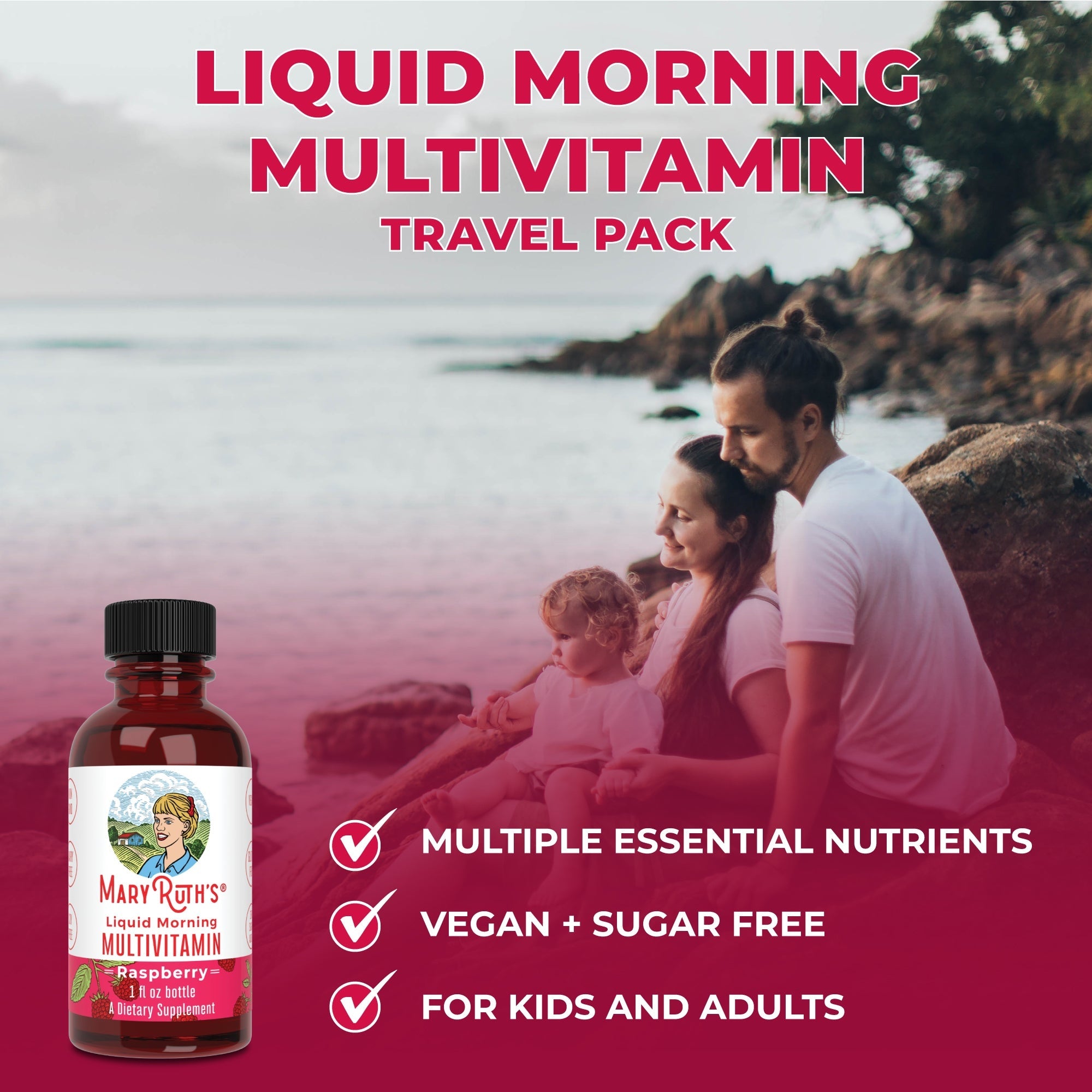 MaryRuth's Liquid Morning Multivitamin - Raspberry - Travel box of 16