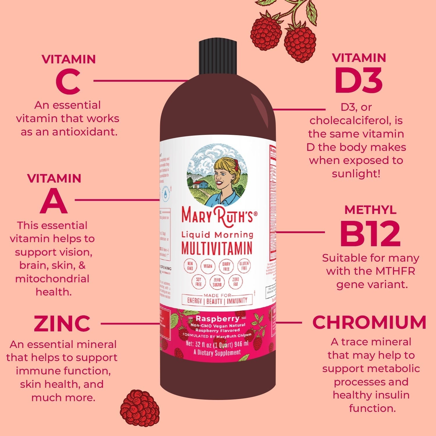 Mary Ruth's Liquid Morning Multivitamin Raspberry 450ml