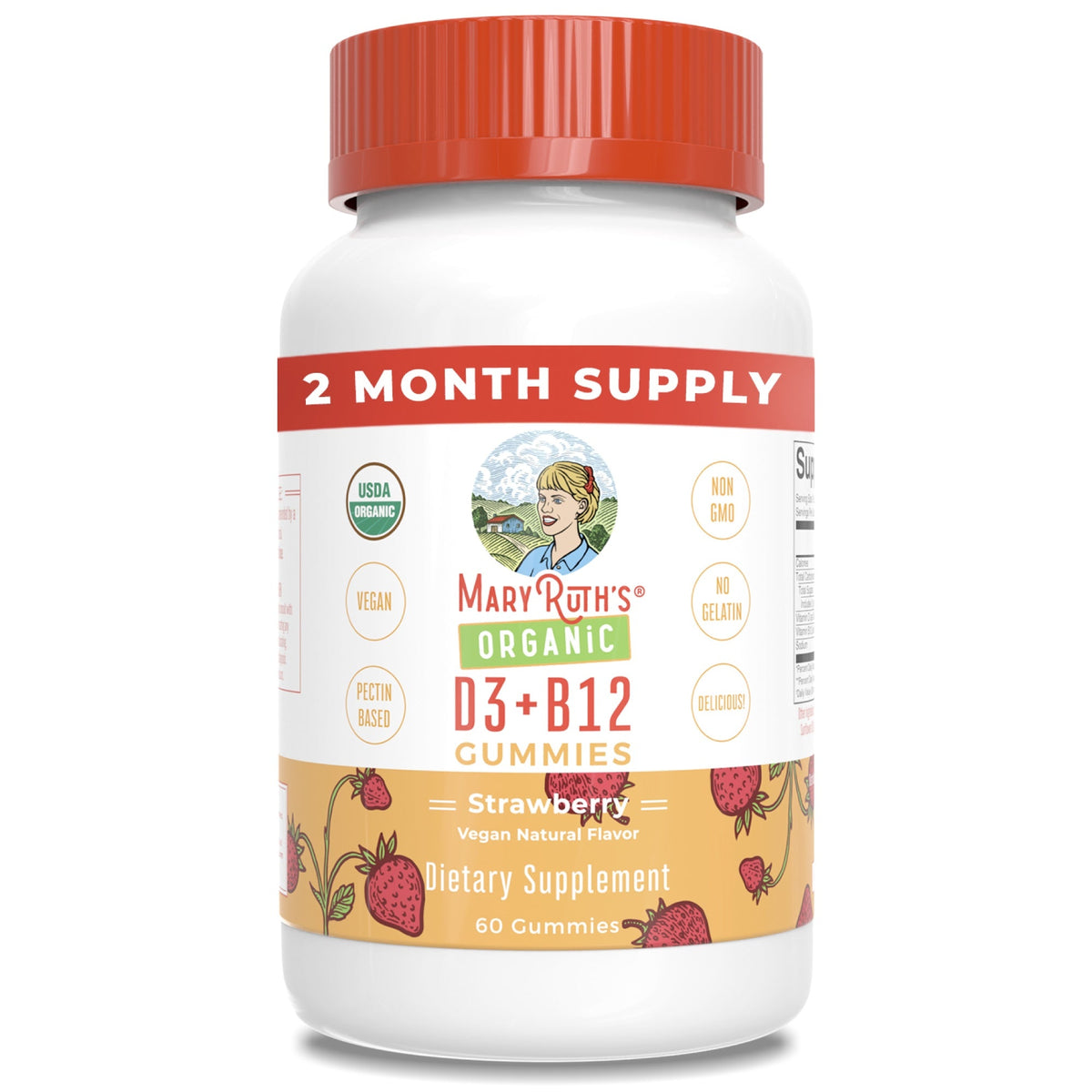 Mary Ruth's Organic D3 + B12 Strawberry Gummies 60