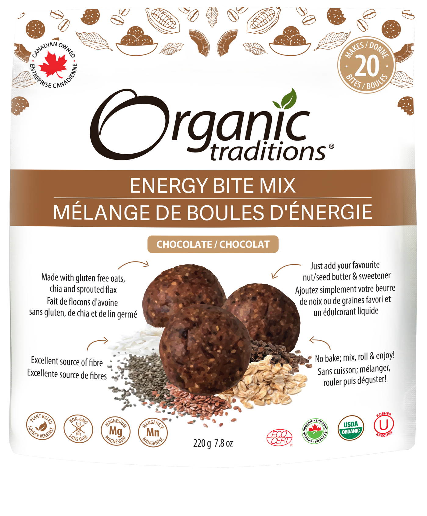 Organic Traditions Energy Bite Mix - Chocolate 220g