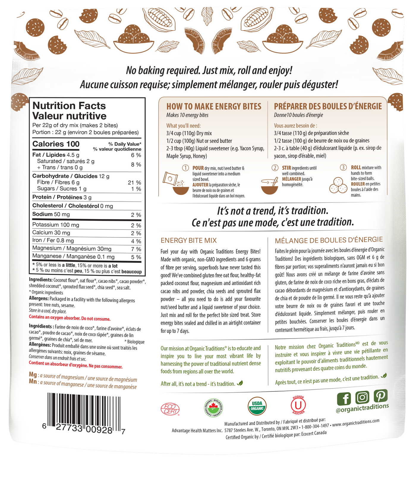 Organic Traditions Energy Bite Mix - Chocolate 220g