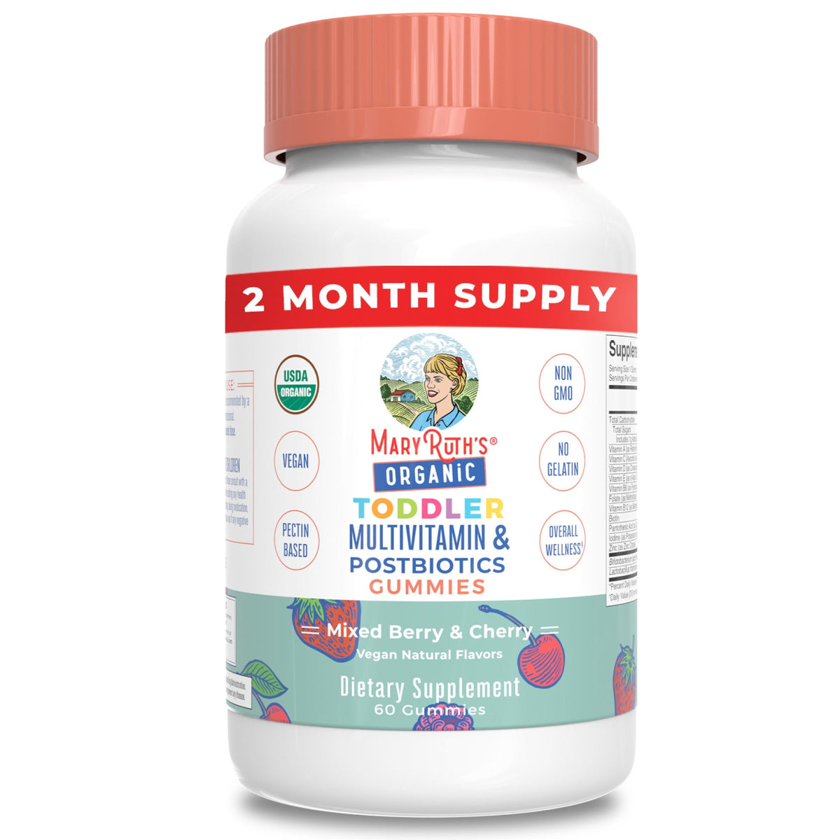 Mary Ruth's Organic Toddler Multivitamin & Postbiotics - 60 gummies
