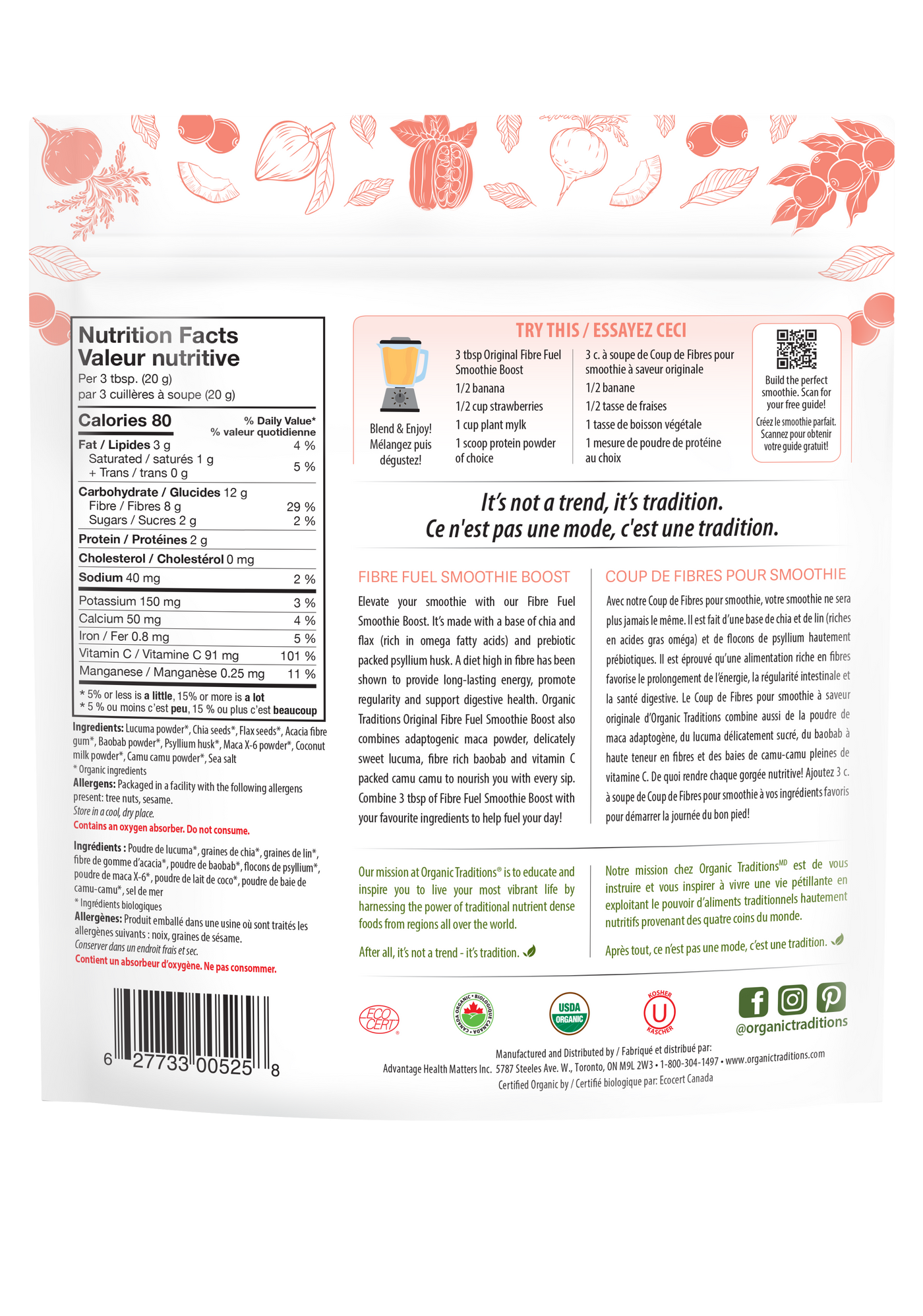 Organic Traditions Fibre Fuel Smoothie Boost Original 300g