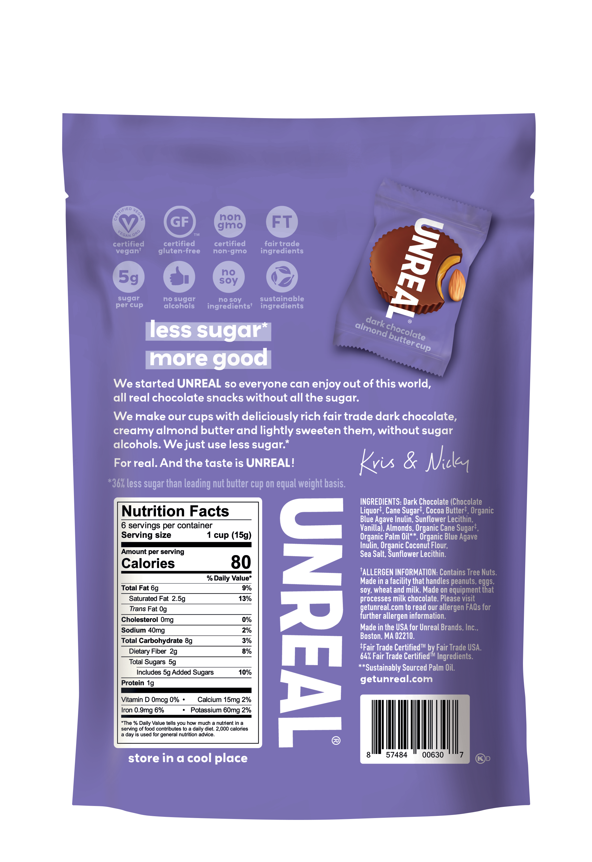 Unreal Dark Chocolate Almond Butter Cups 90g