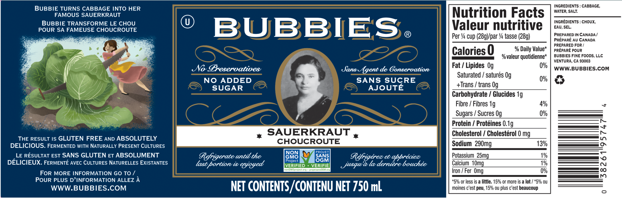 Bubbies Sauerkraut 750mL Wellness Market
