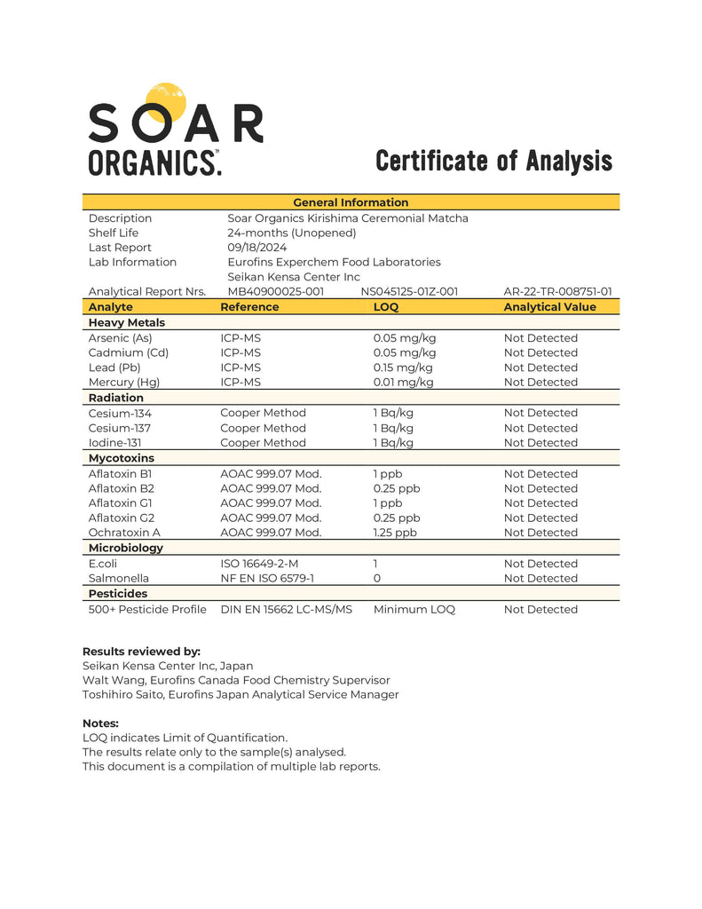 Soar Organics Kirishima Ceremonial Grade Matcha 100g